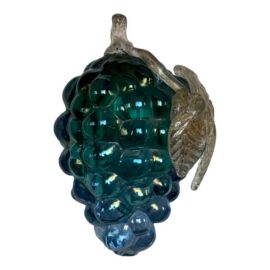 Kugel Style Iridescent Blue Art Glass Bunch of Grapes Sculpture