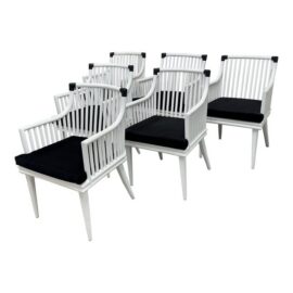 CB2 Mae Rattan Dining Armchairs, Set of Six. Original Price: $3,000