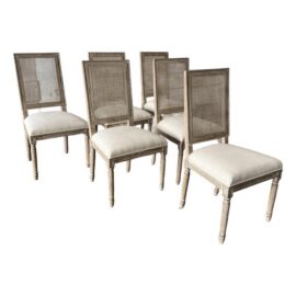 Restoration Hardware Vintage French Square Cane Back Dining Side Chairs, Set of Six. Original Price: $3,570