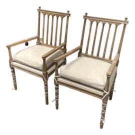 Matthew Izzo Collection Barnaby French Country Pine Wood Armchairs, Pair. Original Price: $2,400