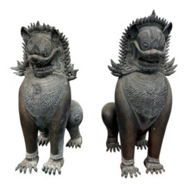 Vintage Singha Guardian Lion Sculptures, Set of Two