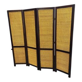Woven Rattan Four-Panel Folding Screen