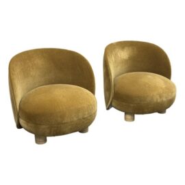 NEW Mohair Brown Sugar Laight Chairs, Pair. Original Price: $6,650