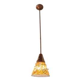 Art Nouveau Art Glass + Copper Pendant Light