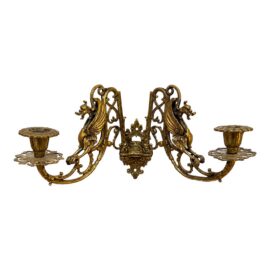 Ornate Brass Double Arm Piano Sconce, Antique