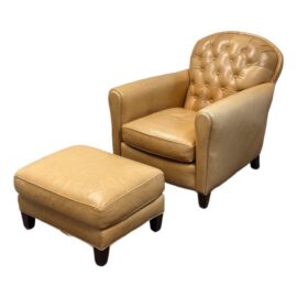 Crate & Barrel Rollins Camel Leather Button-Tufted Chair + Ottoman. Original Price: $2,000