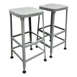 Industrial Gray Metal Bar Stools Lyon Workspace Model 1901, Pair