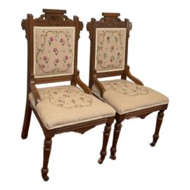 Victorian Eastlake Needlepoint Parlor Side Chairs, Pair