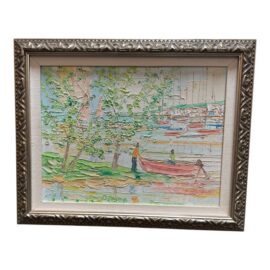Kenneth Kaye Pastel Boaters Palette Knife Painting, Signed