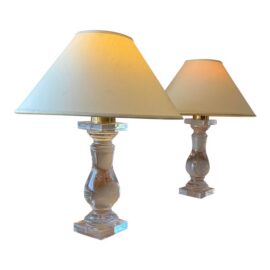 Crystal Baluster Vintage Table Lamps, Pair
