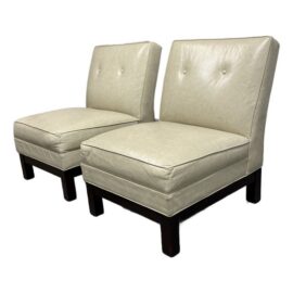 Crate & Barrel Leather Slipper Lounge Chairs, Pair. Original Price: $3,000