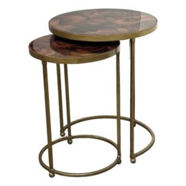 Vintage Penn Shell Mosaic Top + Metal Nesting Tables, Pair. Original Price: $2,100