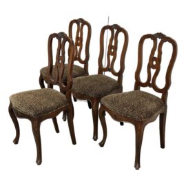 French Provincial Leopard Print Dining Chairs, Set of Four