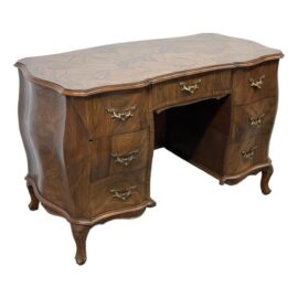 Italian Rococo Bombe Pedestal Desk, Olive Wood