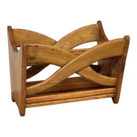 Oak Wood Sculptural Magazine Rack