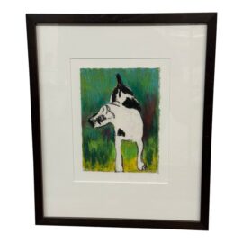 Mixed Media Black & White Dog Artwork, Framed