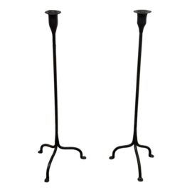 Black Iron Tripod Candlesticks, Pair