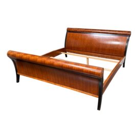 Eastern King Size Lee Weitzman Elysia Style Figured Wood Sleigh Bed Frame