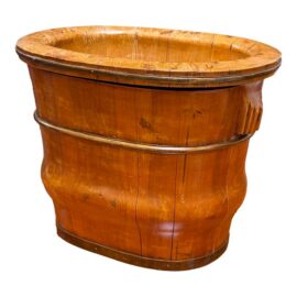 Chinese Staved Wood + Brass-Banded Baby Bathing Vessel