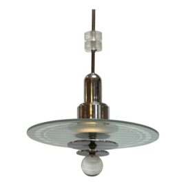 Art Deco Saturn Etched-Glass + Chrome Chandelier. Original Price: $1,500