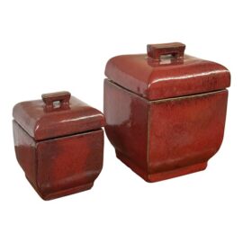 Glazed Ceramic Lidded Canisters, Set of Two