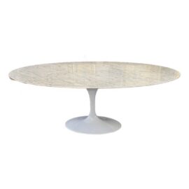 NJ Modern Furniture Saarinen-Style Oval Carrara Marble Tulip Dining Table. Original Price: $3,000