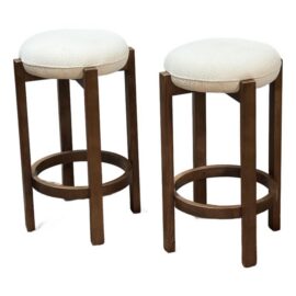 Dark Walnut + Boucle Counter Stools, Pair