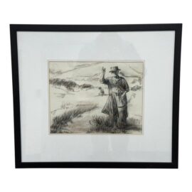 Drawing of European Laborer in Charcoal, Framed