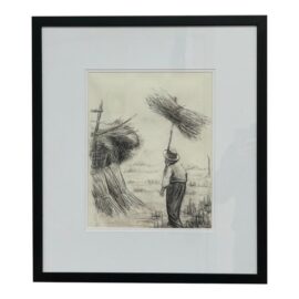 Drawing of European Laborer in Charcoal, Framed