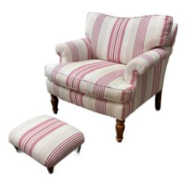 Traditional Striped Armchair + Ottoman. Original Price: $2,000