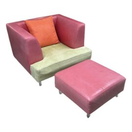Celery Micro-Suede + Rose Pink Leather Chair + Ottoman