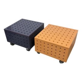Purple + Orange Peg Board Storage Tables on Casters, Set of Two