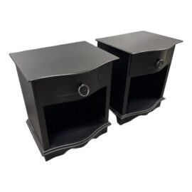 Restoration Hardware 18th C. Black Baroque Curved Metal Nightstands, Pair. Estimate Price: $1,800