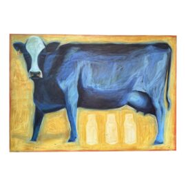 Suzanne Frazier Blue Cow Oil on Canvas Painting