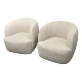Goop for CB2 Gwyneth Boucle Swivel Chairs, Pair. Original Price: $1,800