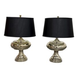 Polished Nickel Sculptural Table Lamps, Pair