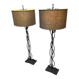 Pottery Barn Sabina Wrought Iron Figural Floor Lamps, Pair. Estimate Price: $800