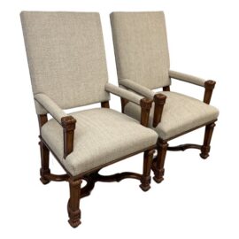 Charles Pollock Reproductions Carved Wood High-Back Armchairs, Pair