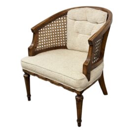 French Louis XVI Style Cane Barrel-Back Bergère Armchair, Vintage