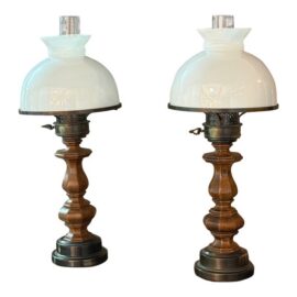 Vintage Oil-Lamp Style Table Lamps, Pair