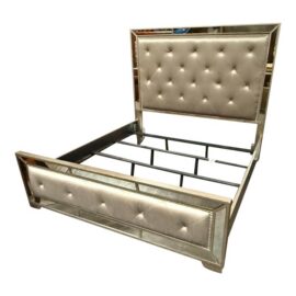 Eastern King Size Z Gallerie Ava Mirrored Tufted Bed. Original Price: $1,500