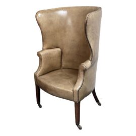 George III Studded Leather Wingback Chair