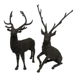Majestic Antlered Resin Reindeer Sculptures, Pair