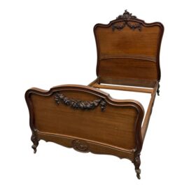 Twin Size Louis XV Style Carved Wood Bed Frame