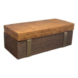 McGuire Furniture Haybine Cocktail Table + Custom Leather Bench Cushion. Original Price: $5,000
