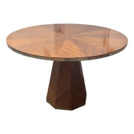 Anthropologie Quillen Marquetry Round Walnut Pedestal Dining Table, 48 Inches. Original Price: $1,200