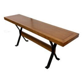 Modern Walnut Console Table on Blackened Steel Trestle Base
