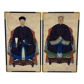 Antique Chinese Qing Dynasty Ancestor Portraits, Pair