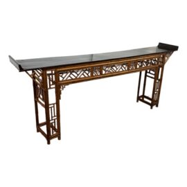 Chinese Bamboo Altar Table With Black Lacquer Top