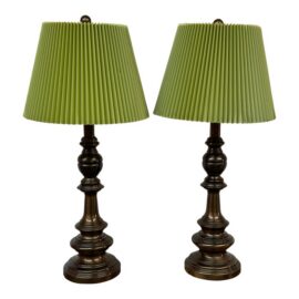 Traditional Turned Dark Bronzed Table Lamps, Pair